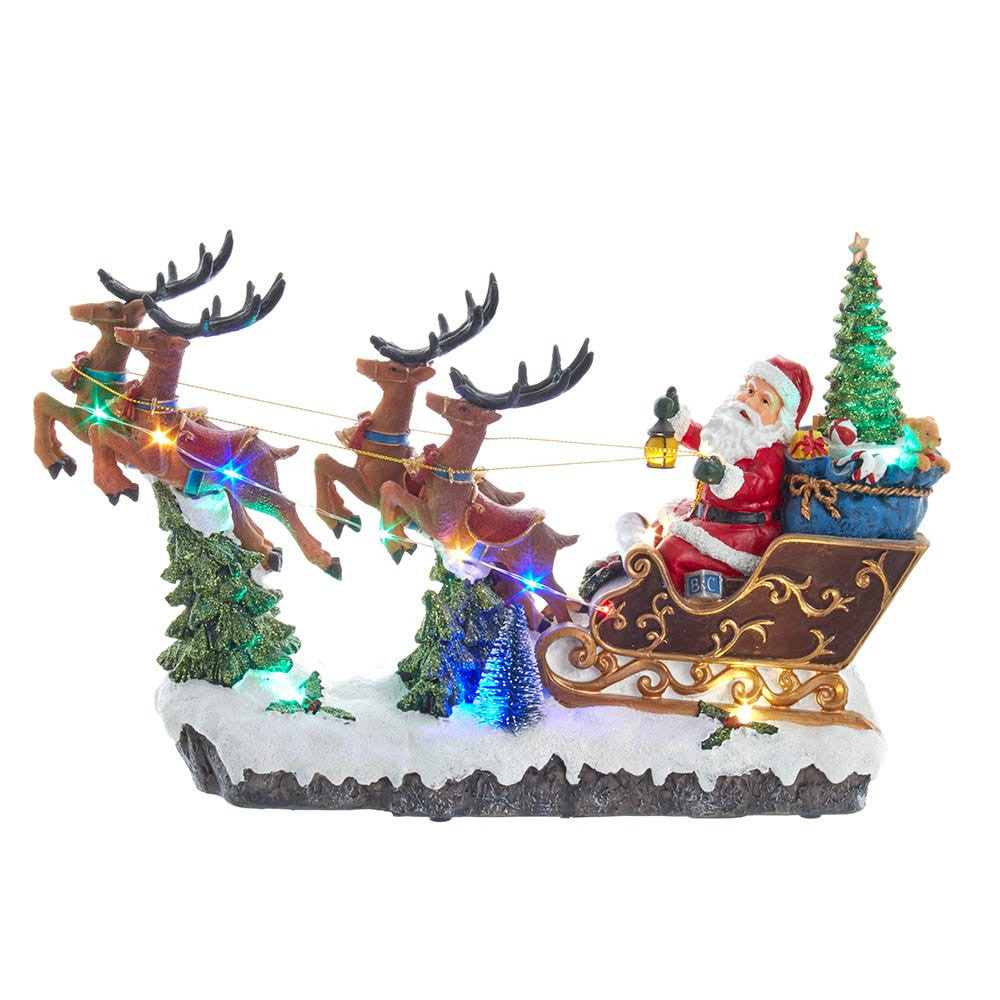8.7" Battery Operated LED Musical Santa and Sleigh Table Piece