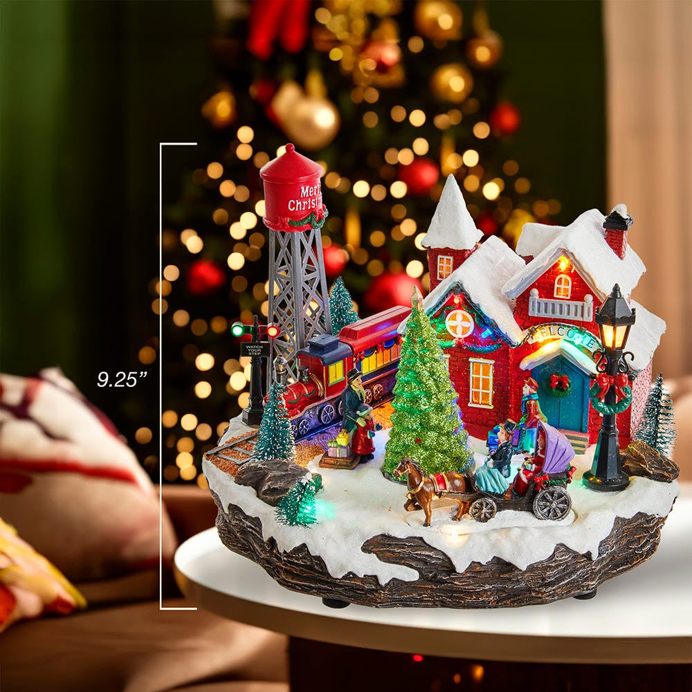 9.25" Light-Up Christmas Village Scene