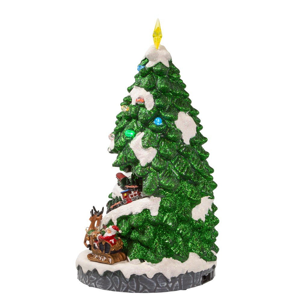 15.7" Battery Operated Lighted Musical Christmas Tree With Moving Train