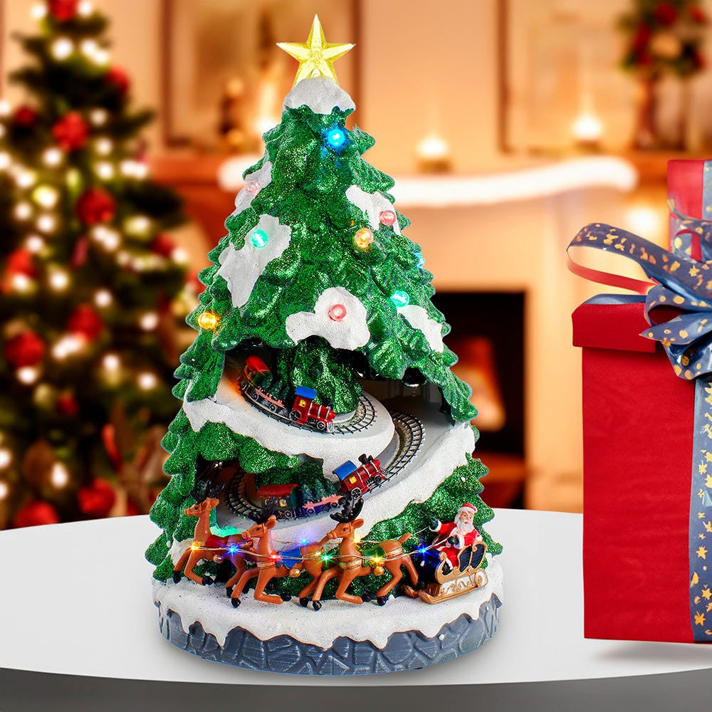 15.7" Battery Operated Lighted Musical Christmas Tree With Moving Train