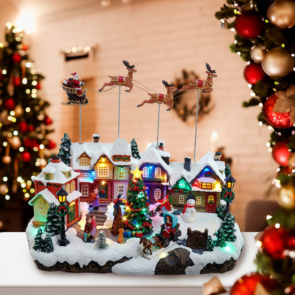 7.3" Battery Operated Multicolor LED Lighted Musical Santa & Sleigh Table Piece
