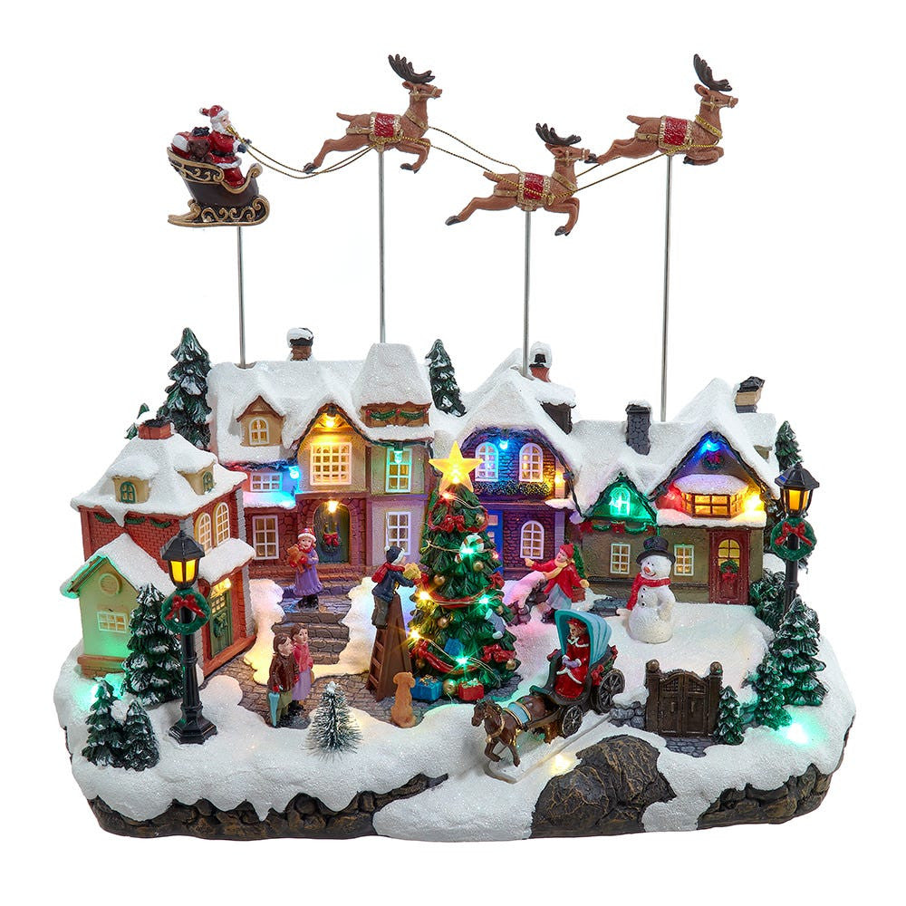 7.3" Battery Operated Multicolor LED Lighted Musical Santa & Sleigh Table Piece