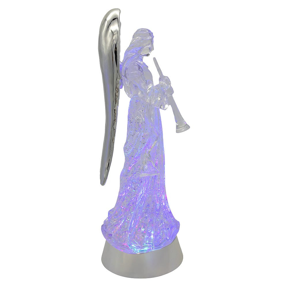 13.25" Battery Operated USB LED Lighted Angel With Horn Water Globe