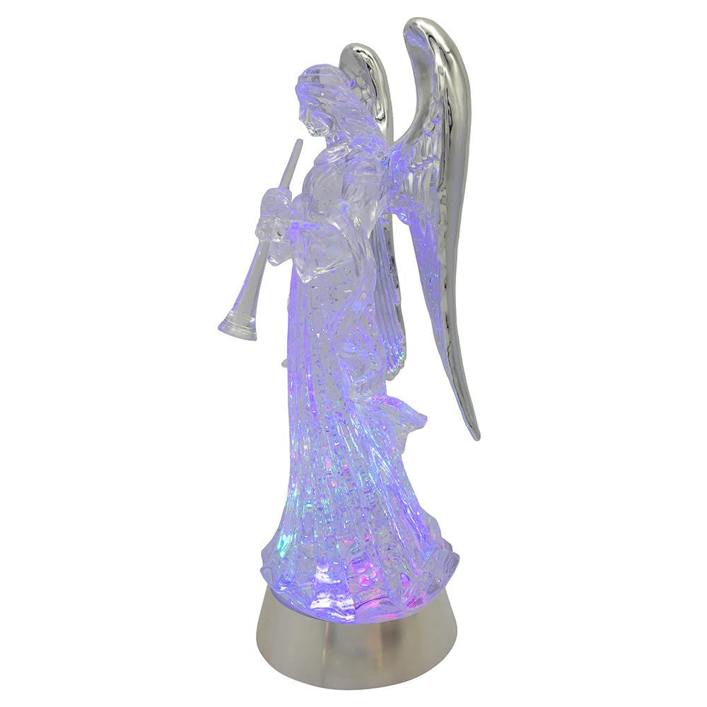 13.25" Battery Operated USB LED Lighted Angel With Horn Water Globe
