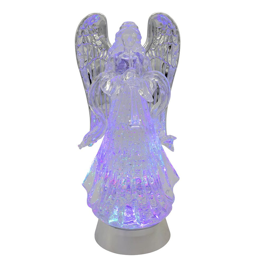 13.25" Battery Operated USB LED Lighted Angel With Horn Water Globe