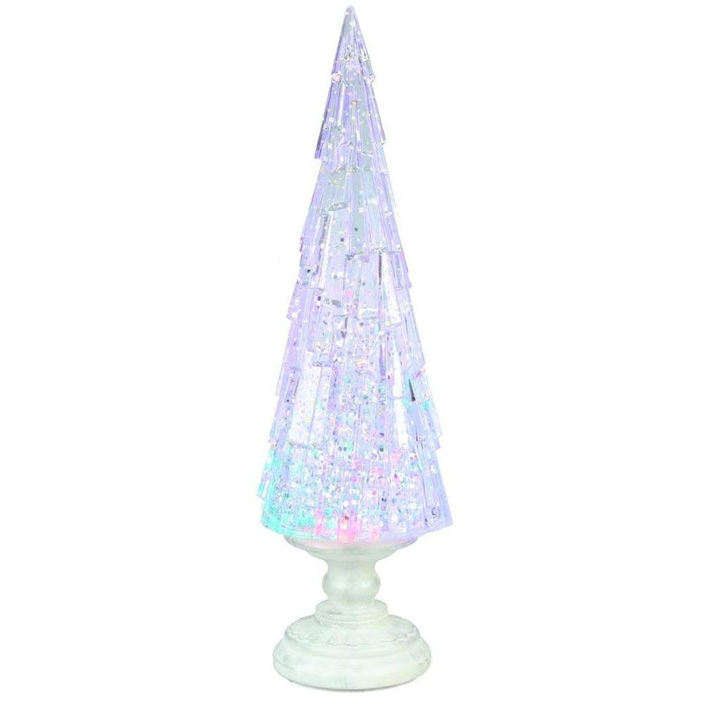 17.25" Battery Operated USB LED Lighted Christmas Tree Lantern With Spinning Glitter Water