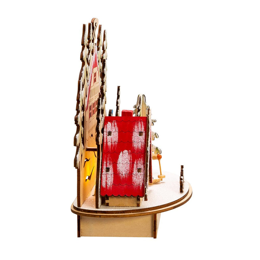 Battery Operated Light-Up LED Wooden Ski Resort Village