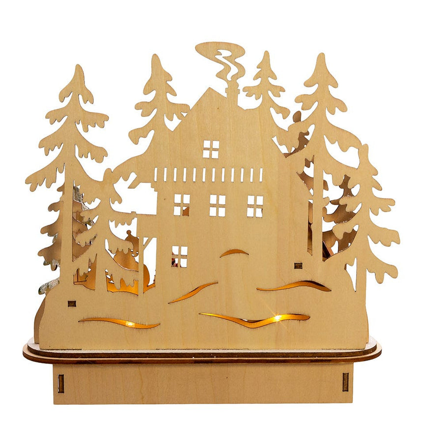 Battery Operated Light-Up LED Wooden Ski Resort Village