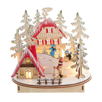 Battery Operated Light-Up LED Wooden Ski Resort Village
