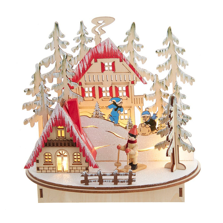 Battery Operated Light-Up LED Wooden Ski Resort Village