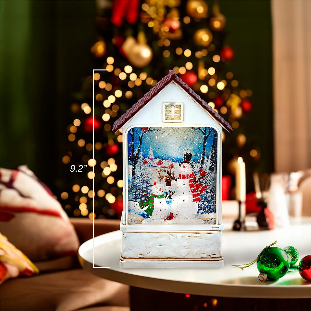 9.2" Battery Operated LED Snowman House Water Lantern