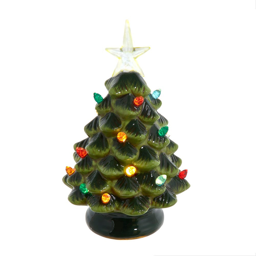 8" Battery Operated LED Lighted Ceramic Green Tree Table Piece