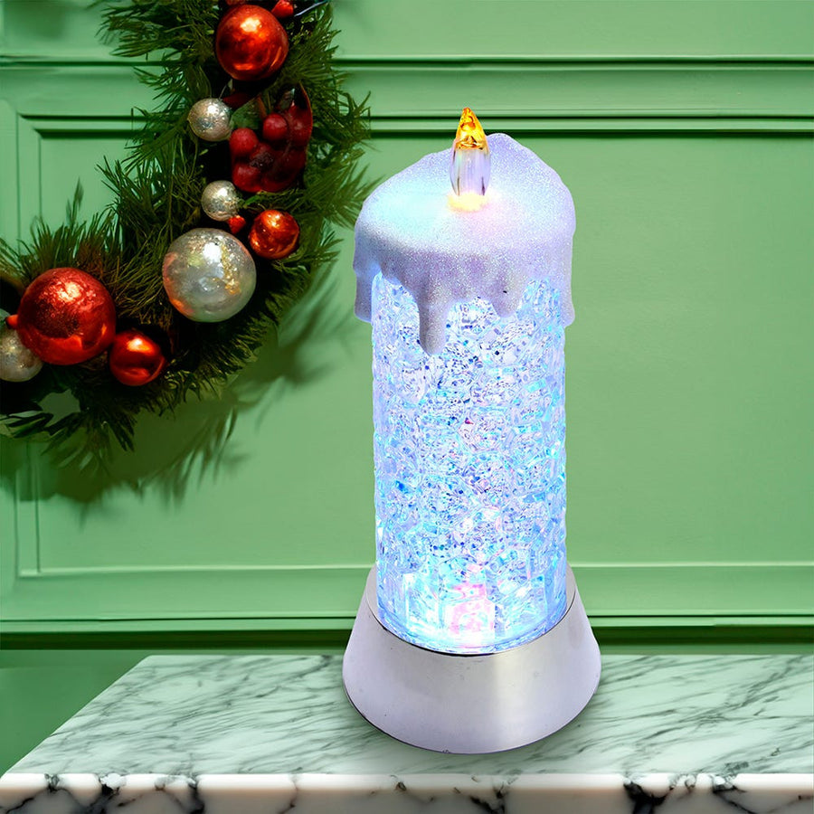 9.25" Battery-Operated Color Changing LED Snowing Candle