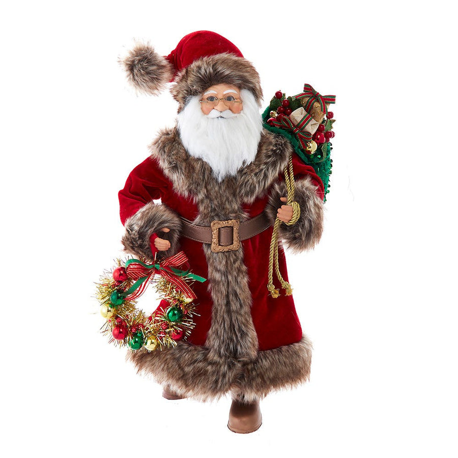 14" KSA Kringles Santa With Gray Fur & Wreath