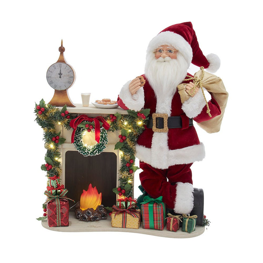 17" KSA Kringles Santa With LED Fireplace Mantle