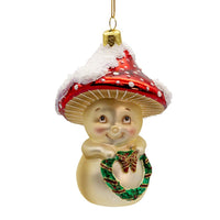 Glass Mushroom Guy Holding Wreath Ornament