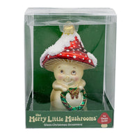 Glass Mushroom Guy Holding Wreath Ornament