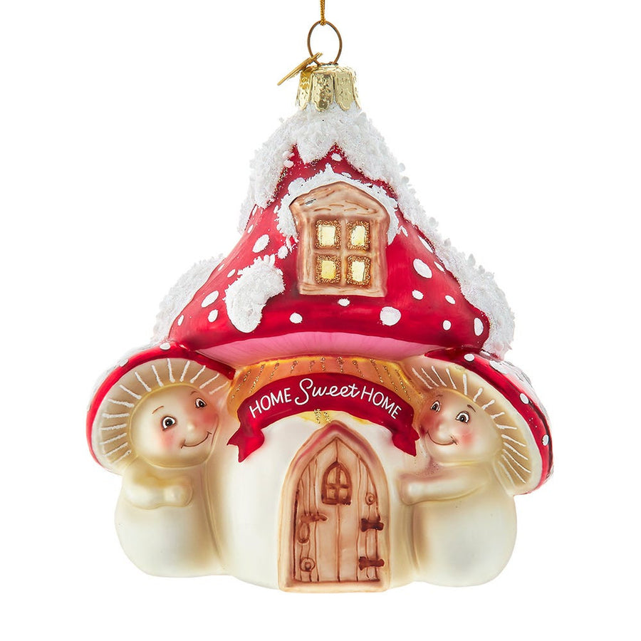 Glass Mushroom Guy With House Ornament