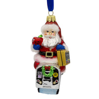 MTA NYC Transit Glass Santa Riding Subway Car Ornament