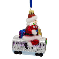 MTA NYC Transit Glass Santa Riding Subway Car Ornament