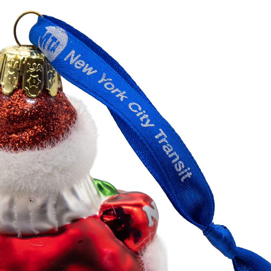 MTA NYC Transit Glass Santa Riding Subway Car Ornament