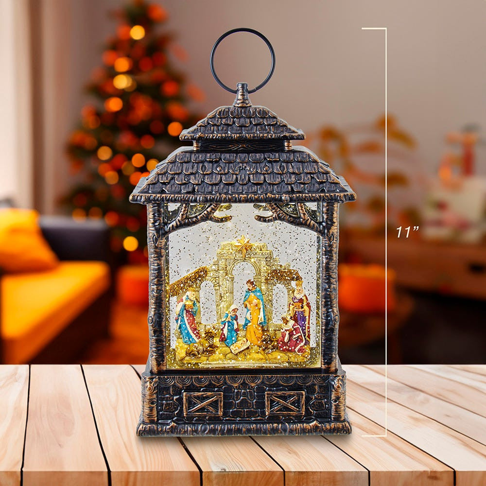11" Battery Operated LED Lighted Nativity Scene Water Lantern