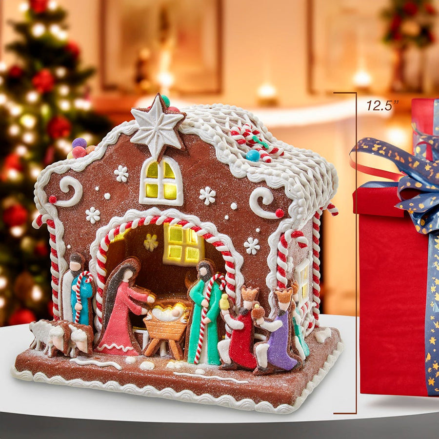 Battery Operated Light Up Nativity Gingerbread House