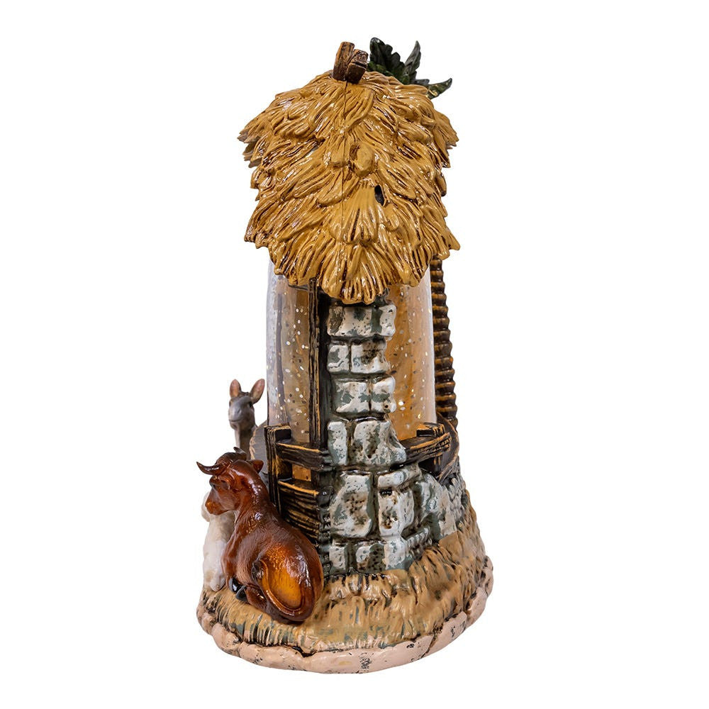 8" Battery Operated USB Lighted Nativity Scene With Spinning Glitter Water