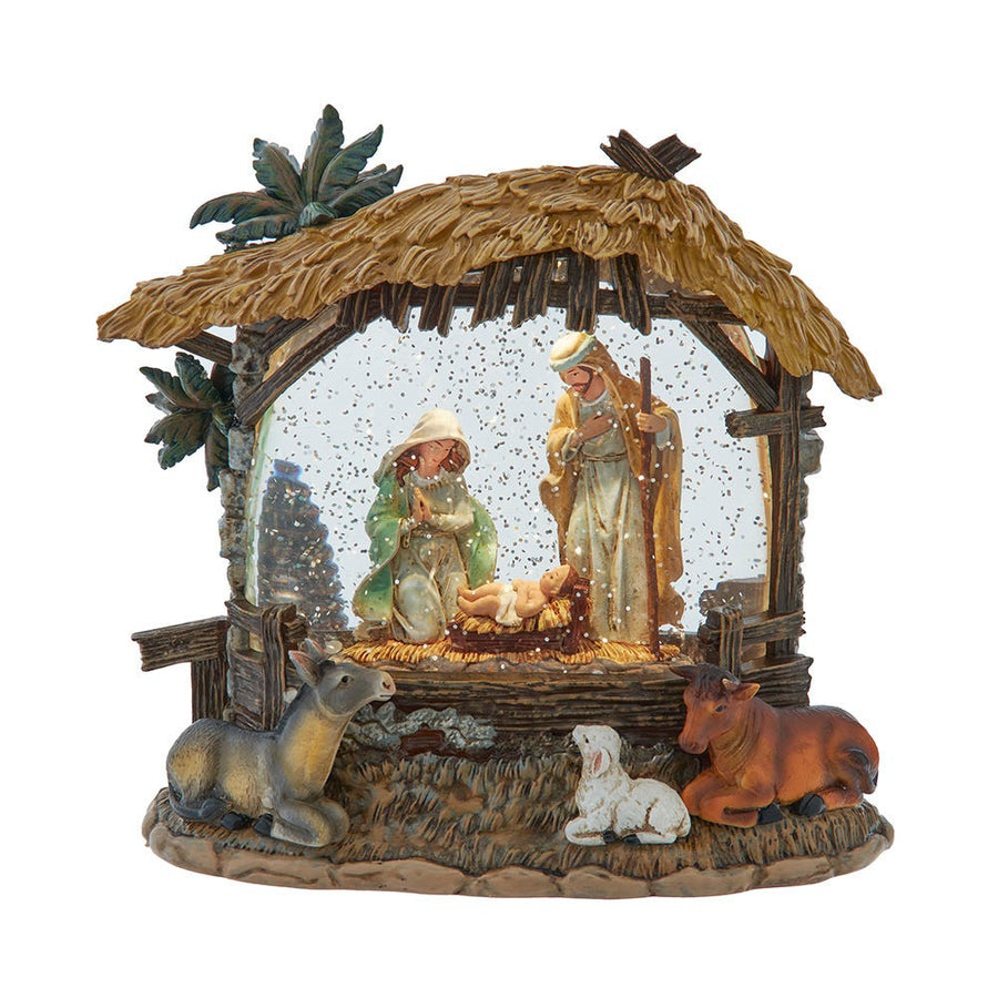 8" Battery Operated USB Lighted Nativity Scene With Spinning Glitter Water
