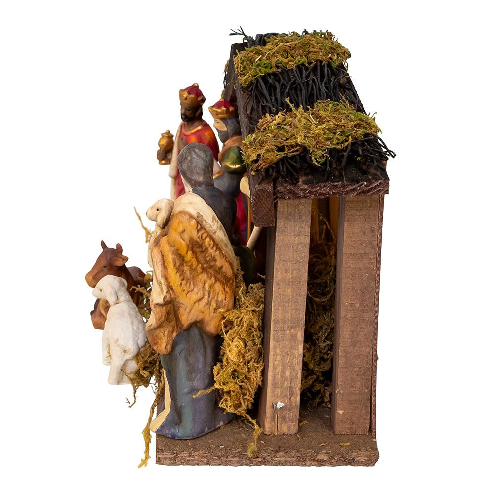 1.25-5.25" Porcelain Nativity Figures With Wooden Stable