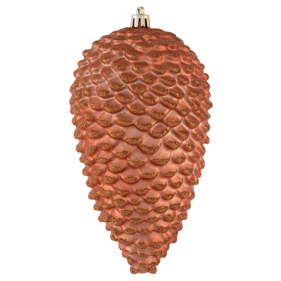 7" Coral Matte Glitter Pinecone
