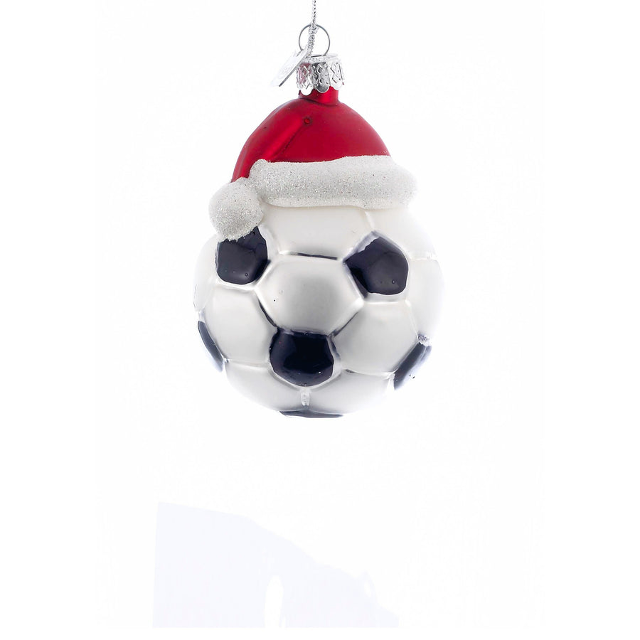 Noble Gems™ Glass Soccer Ball With Santa Hat Ornament