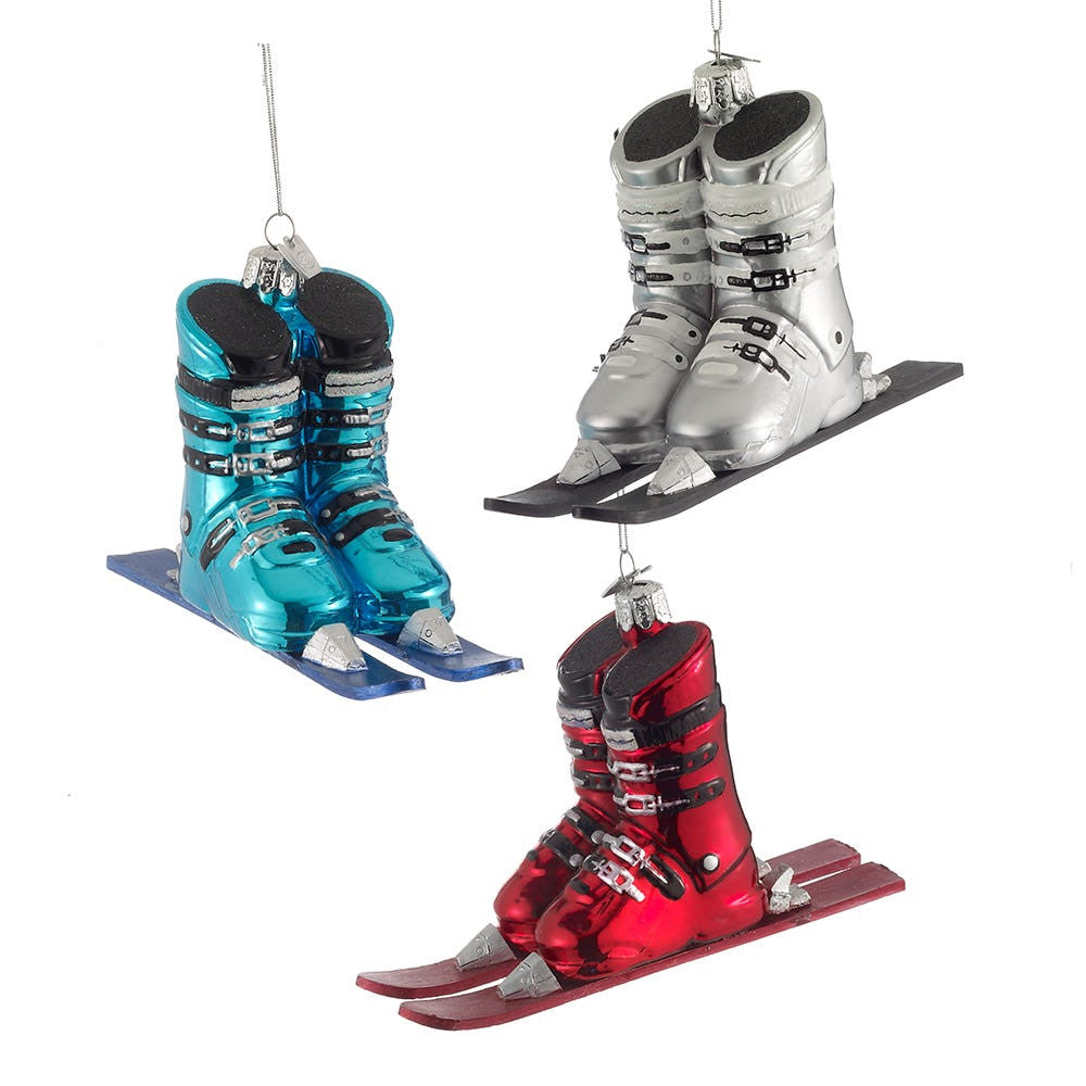 Noble Gems™ Ski Boots With Skis Glass Ornaments