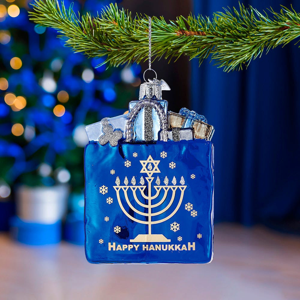 Noble Gems™ Happy Hanukkah Gift Bag Glass Ornament