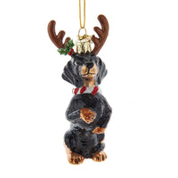 Noble Gems™ Brown Daschund With Antlers Glass Ornament