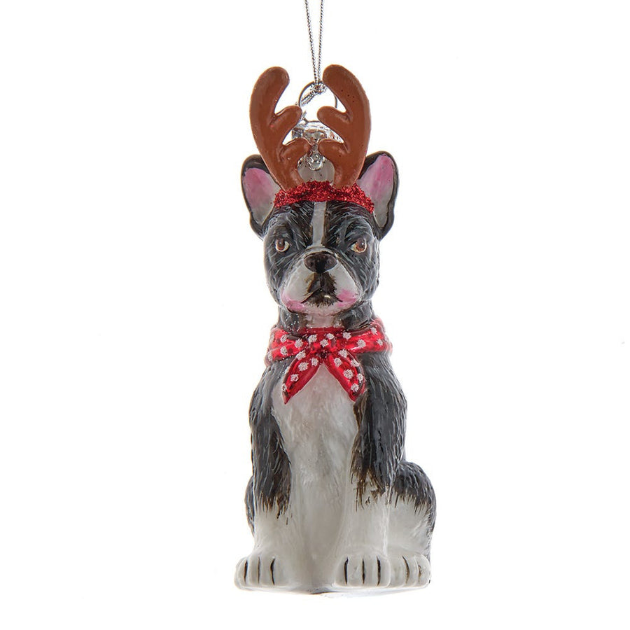 Noble Gems™ Boston Terrier With Antlers Glass Ornament