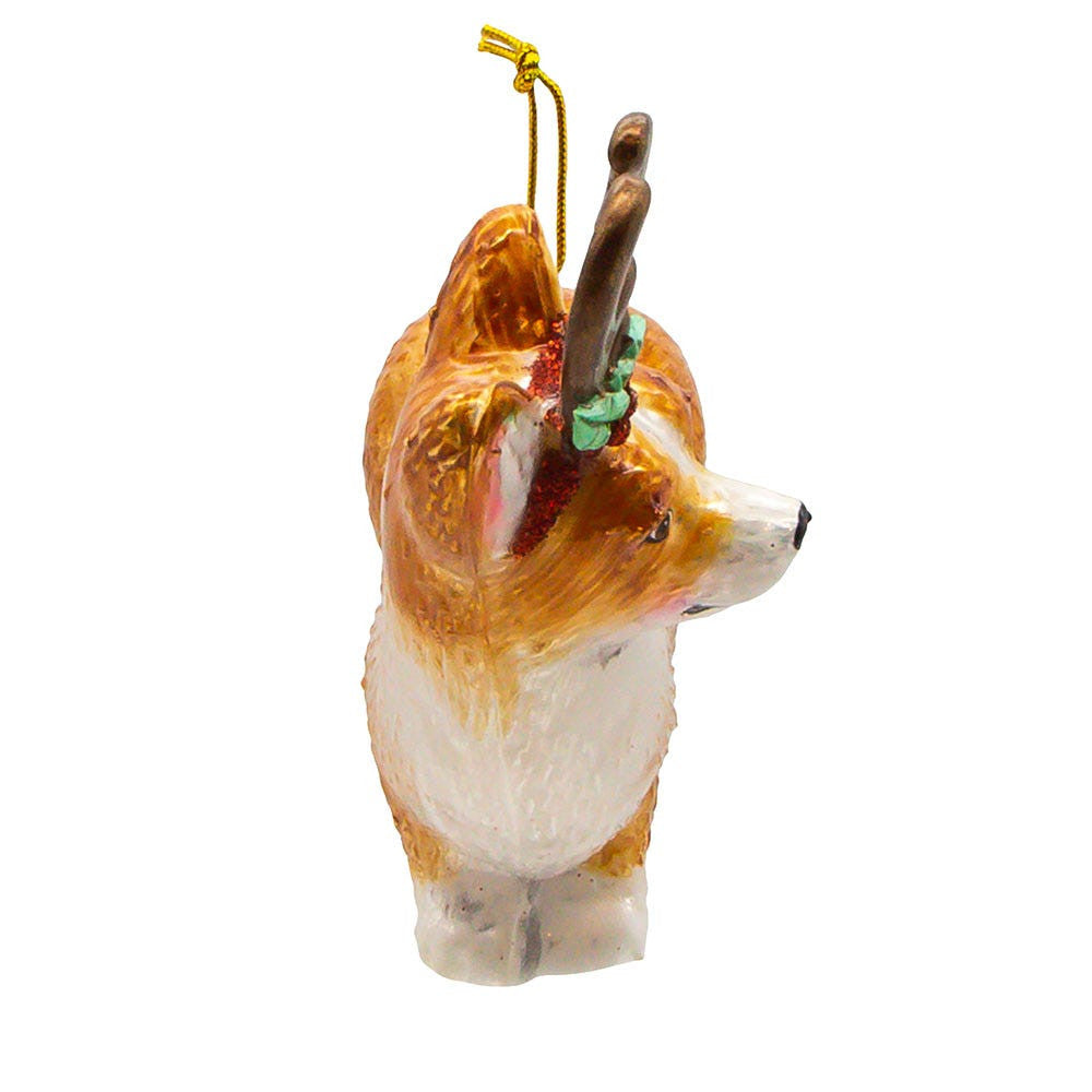 Noble Gems™ Pembroke Welsh Corgi With Antlers Glass Ornament