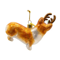 Noble Gems™ Pembroke Welsh Corgi With Antlers Glass Ornament