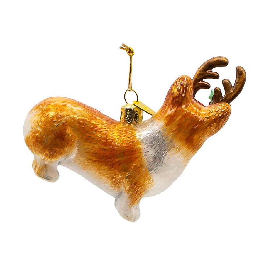 Noble Gems™ Pembroke Welsh Corgi With Antlers Glass Ornament