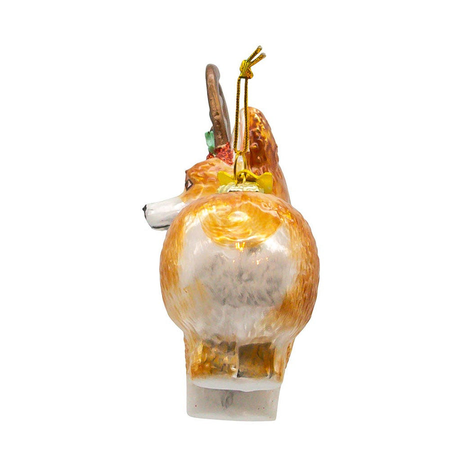 Noble Gems™ Pembroke Welsh Corgi With Antlers Glass Ornament
