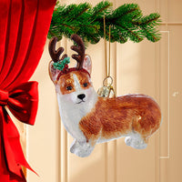Noble Gems™ Pembroke Welsh Corgi With Antlers Glass Ornament