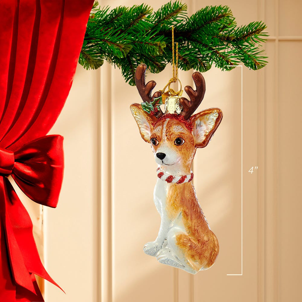 Noble Gems™ Chihuahua With Antlers Glass Ornament
