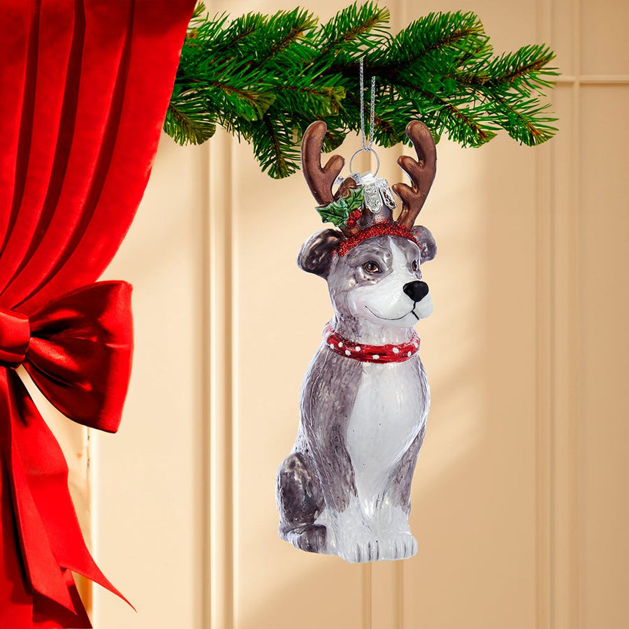 Noble Gems™ Pitbull With Antlers Glass Ornament
