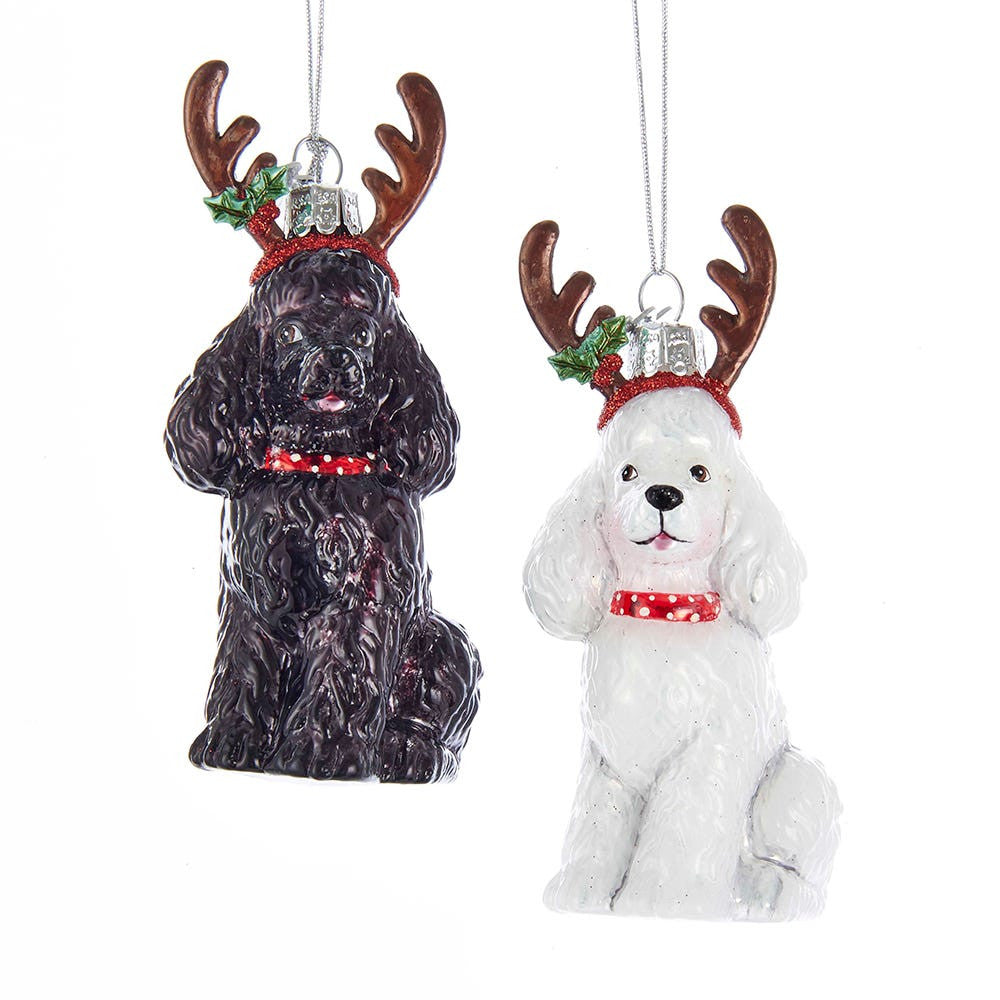Noble Gems™ Poodles With Antlers Glass Ornaments