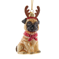 Noble Gems™ Pug With Antlers Glass Ornament
