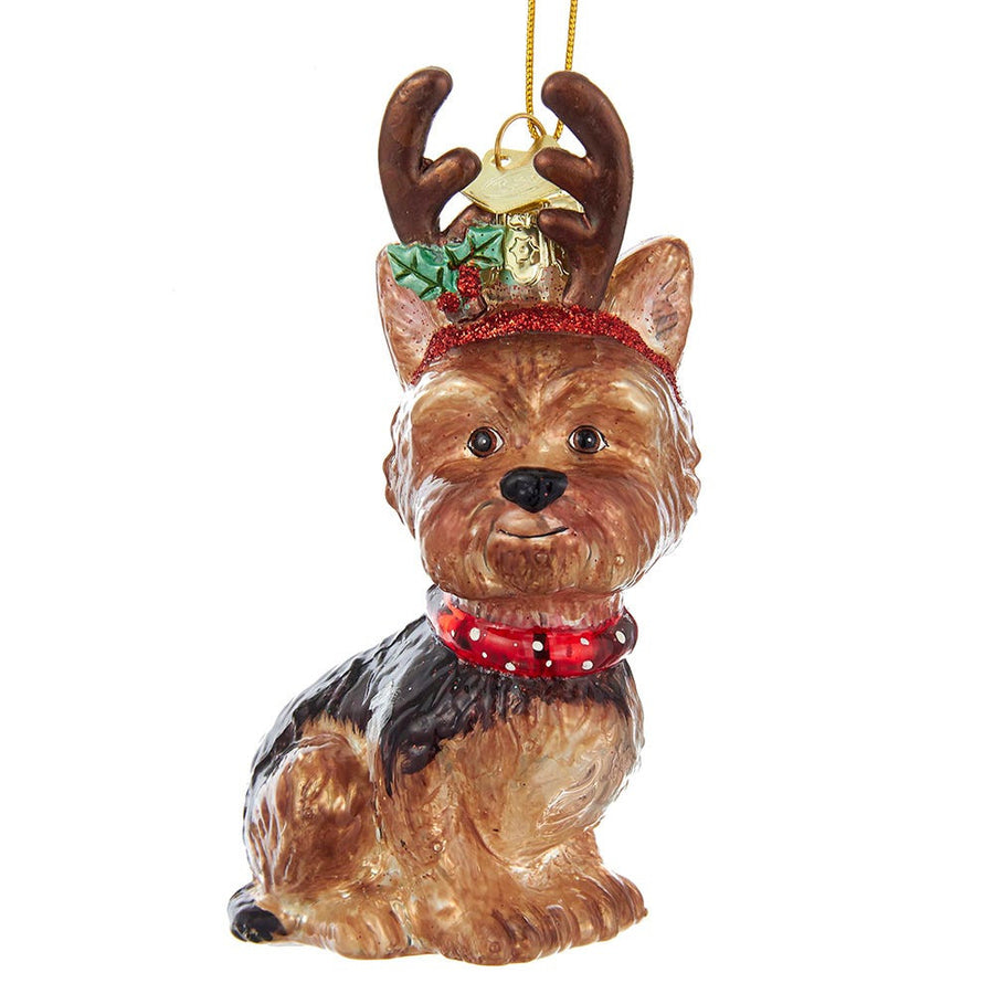 Noble Gems™ Yorkshire Terrier With Antlers Glass Ornament
