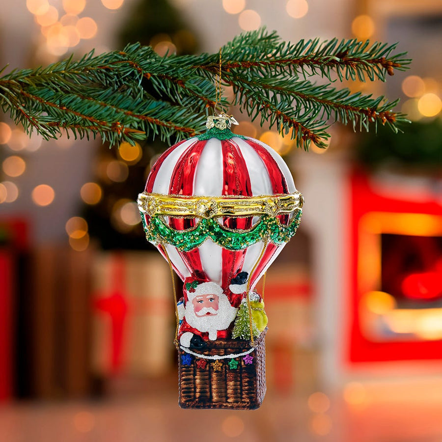 Noble Gems™ Glass Santa Hot Air Balloon Ornament