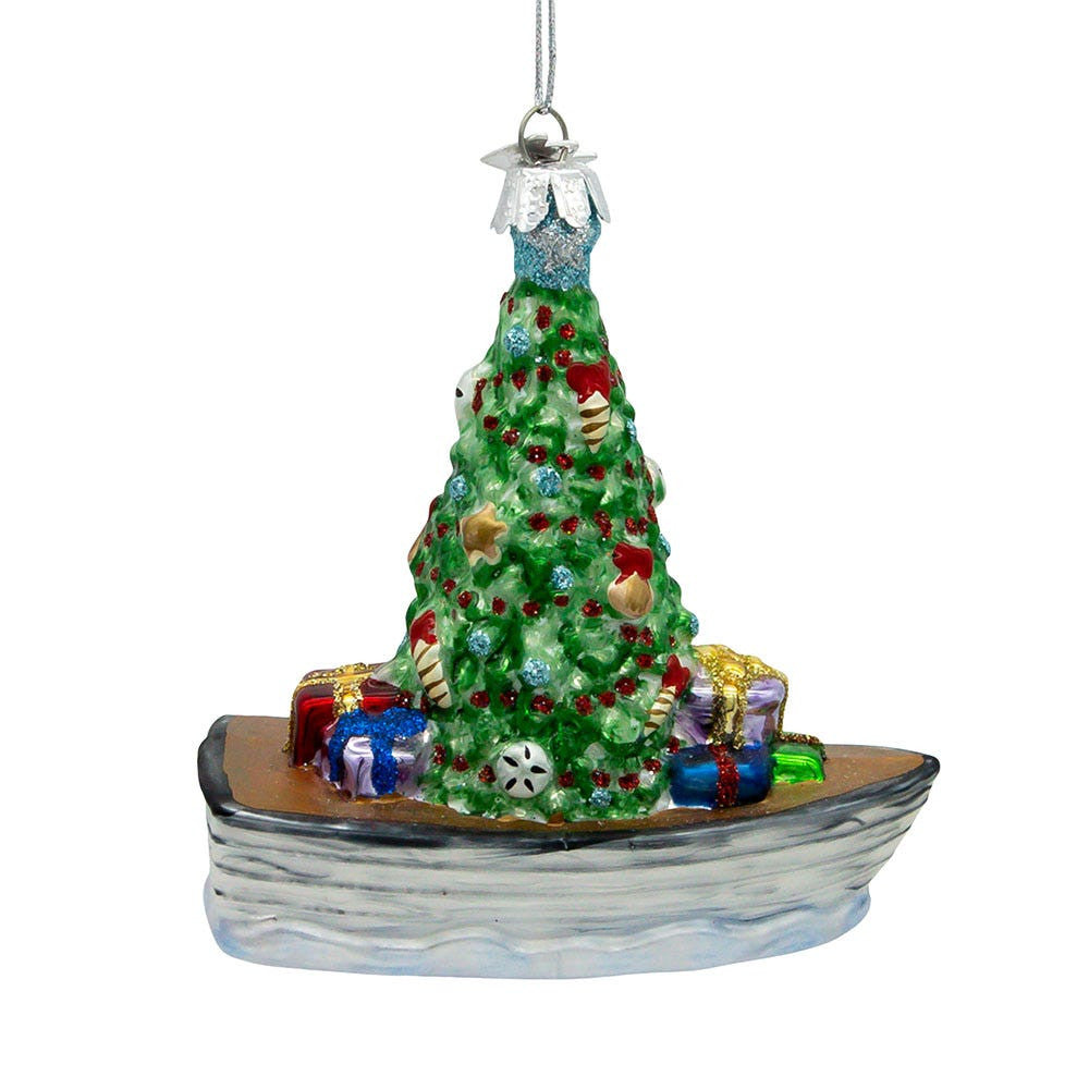Noble Gems™ Boat With Christmas Tree Glass Ornament