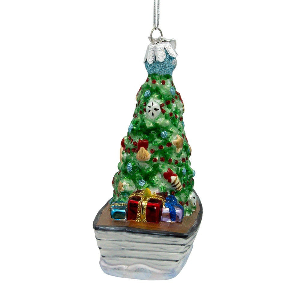 Noble Gems™ Boat With Christmas Tree Glass Ornament