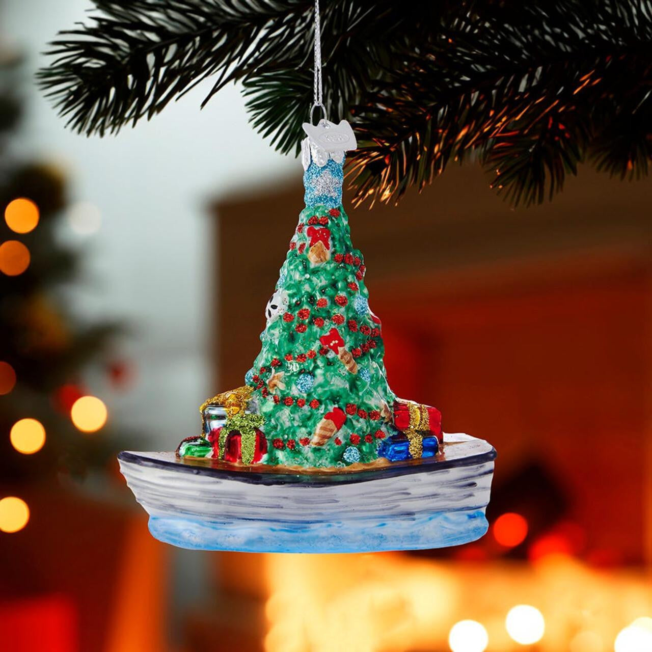 Noble Gems™ Boat With Christmas Tree Glass Ornament